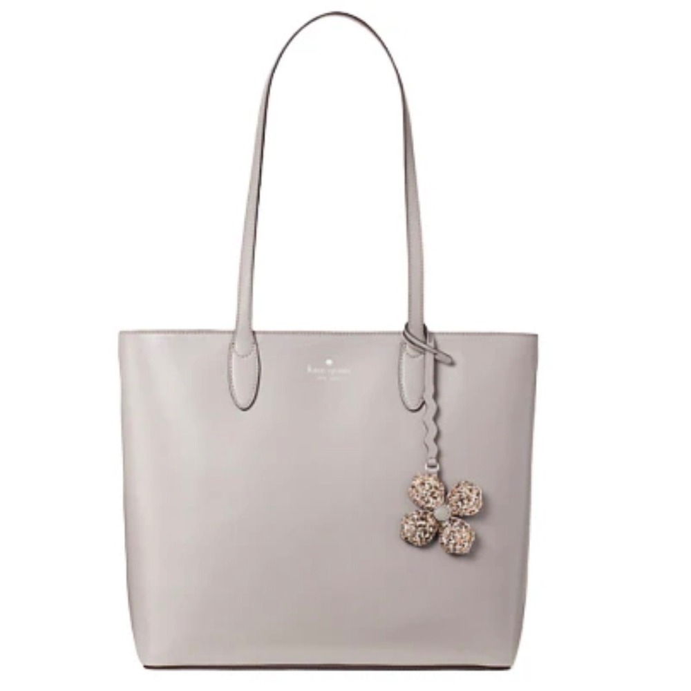 Kate Spade New York Kerri Grey Leather Tote Shoulder Bag Zip Closure Scallop